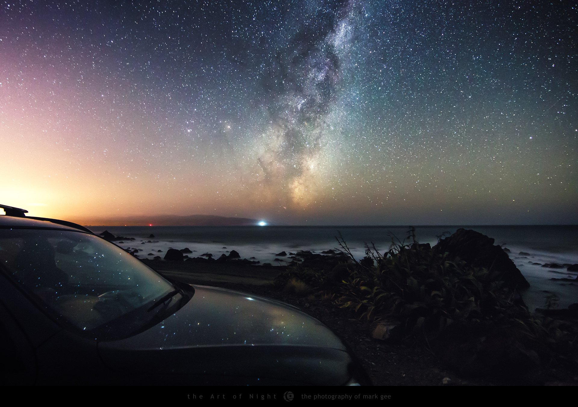 mark gee photographer coast sunset sky star vehicles hood reflection milky way