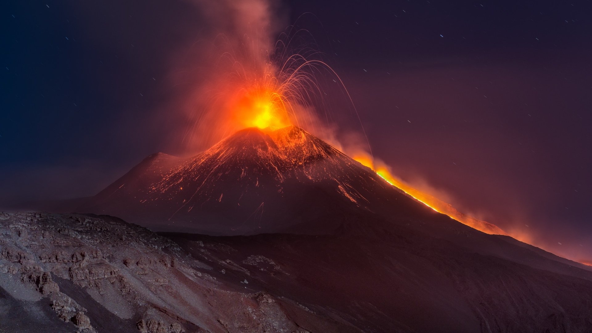 naturaleza sicilia noche montaña volcán etna erupción