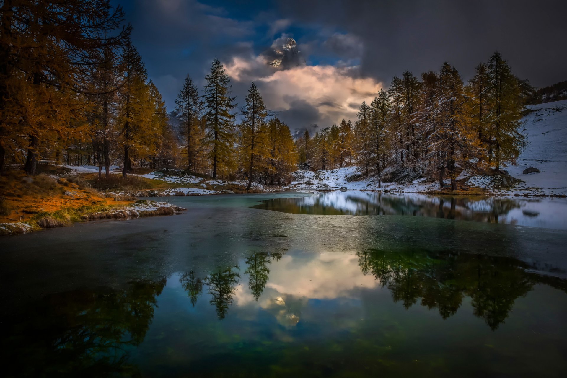 autumn river mountain cloud