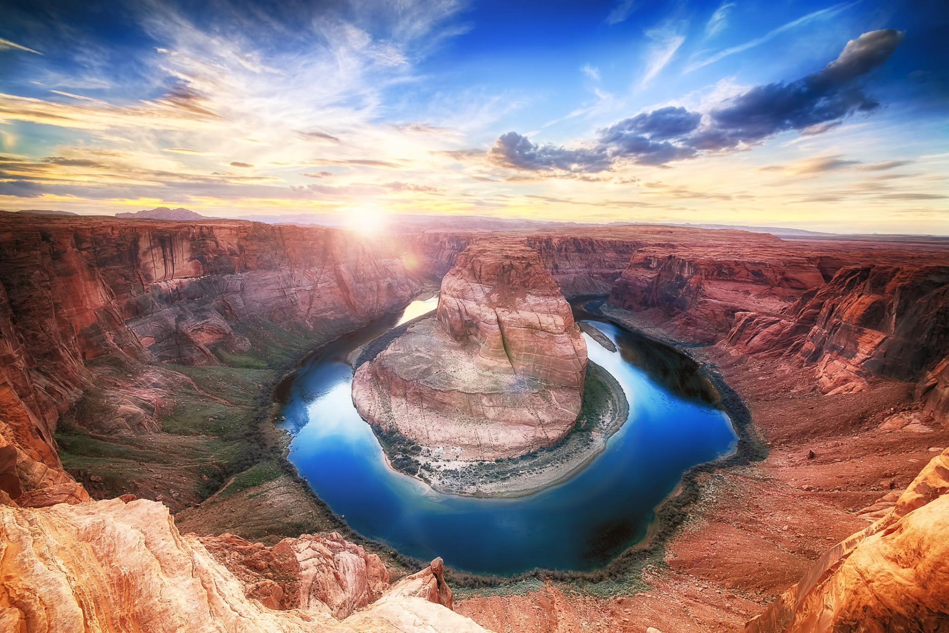 canyon fiume a ferro di cavallo fiume colorado ferro di cavallo curva a ferro di cavallo alba natura sole