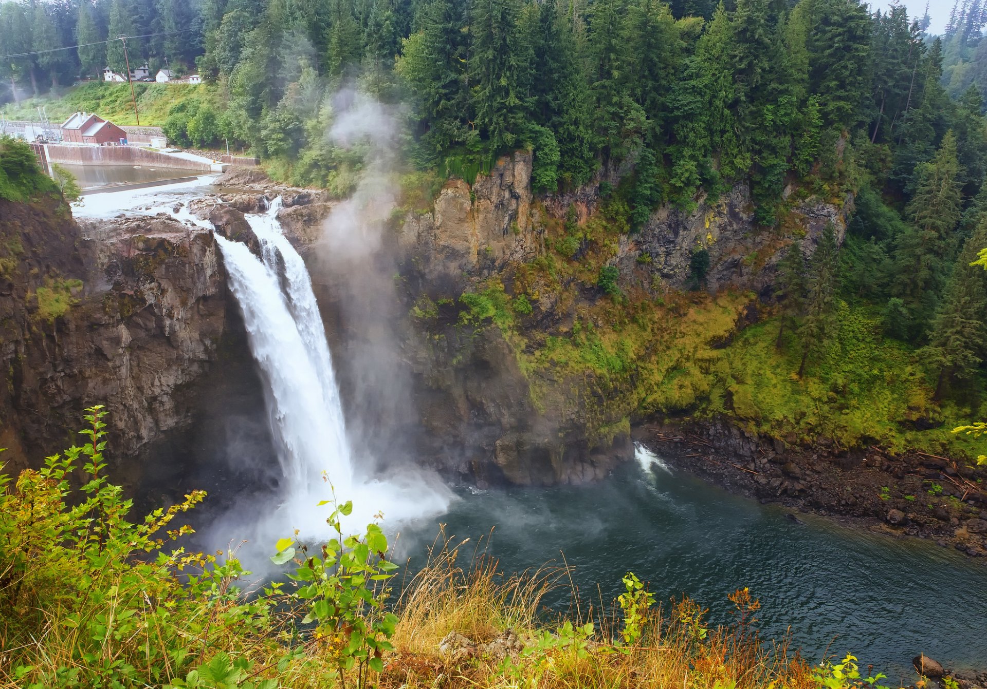 forest autumn tree waterfall river lake