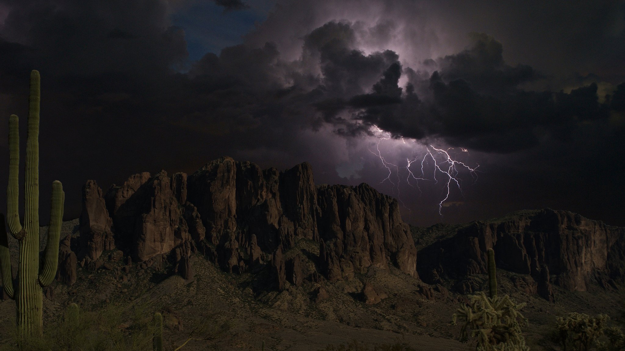 arizona montañas rocas relámpago tormenta cielo nubes nubes siluetas