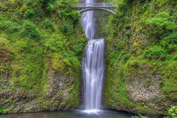 Die berühmte Benson-Brücke über den Mantolma-Wasserfall in die Columbia River Gorge (Oregon, USA)