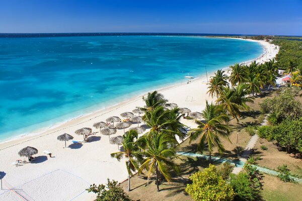 The coast and the beach of the pure blue sea