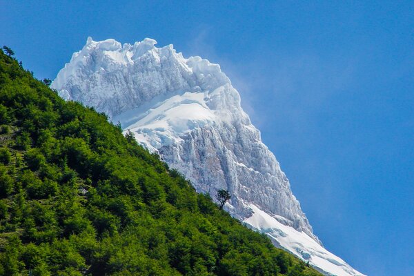 Snowy mountain, blue sky, nature