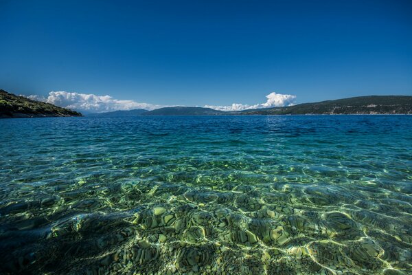 Landscape of clear sea water in the mountains of Croatia