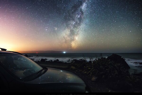 The car stands against the background of the starry sky