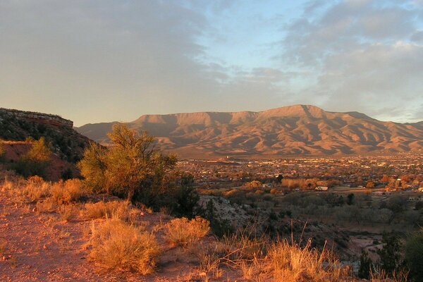 Mountain desert in orange light