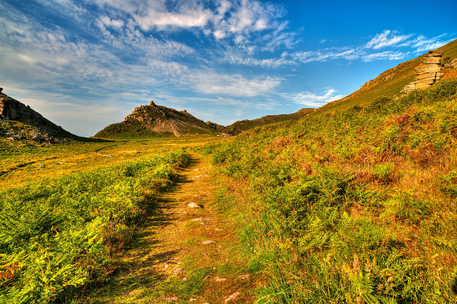 gb exmoor cielo nubes rocas hierba montañas camino camino