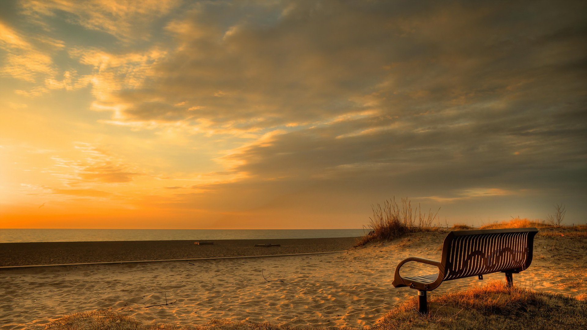 mare tramonto panchina paesaggio