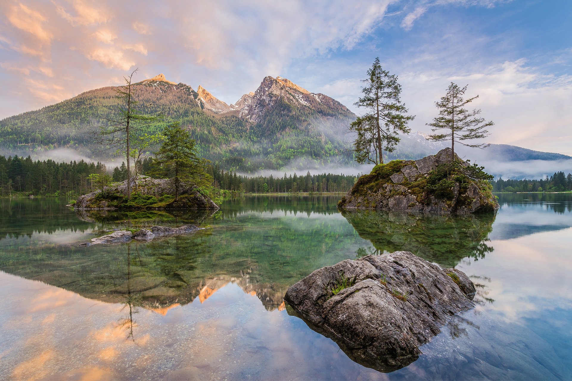 alemania tarde lago río agua rocas árboles bosque montañas