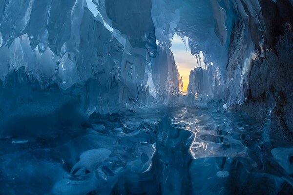 Blue glaciers in the sunset light