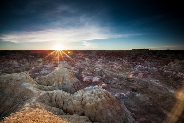 Stone Valley in the rays of dawn