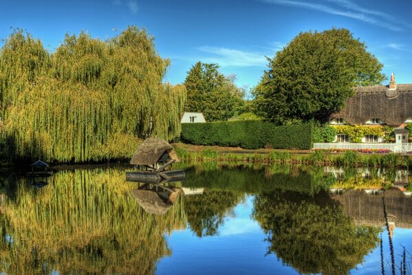 Picturesque pond in Crawley Winchester in England