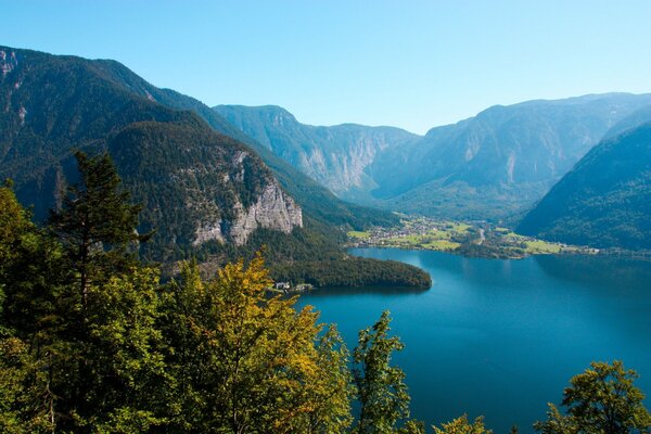 Landscapes of Austria with mountains and a pond