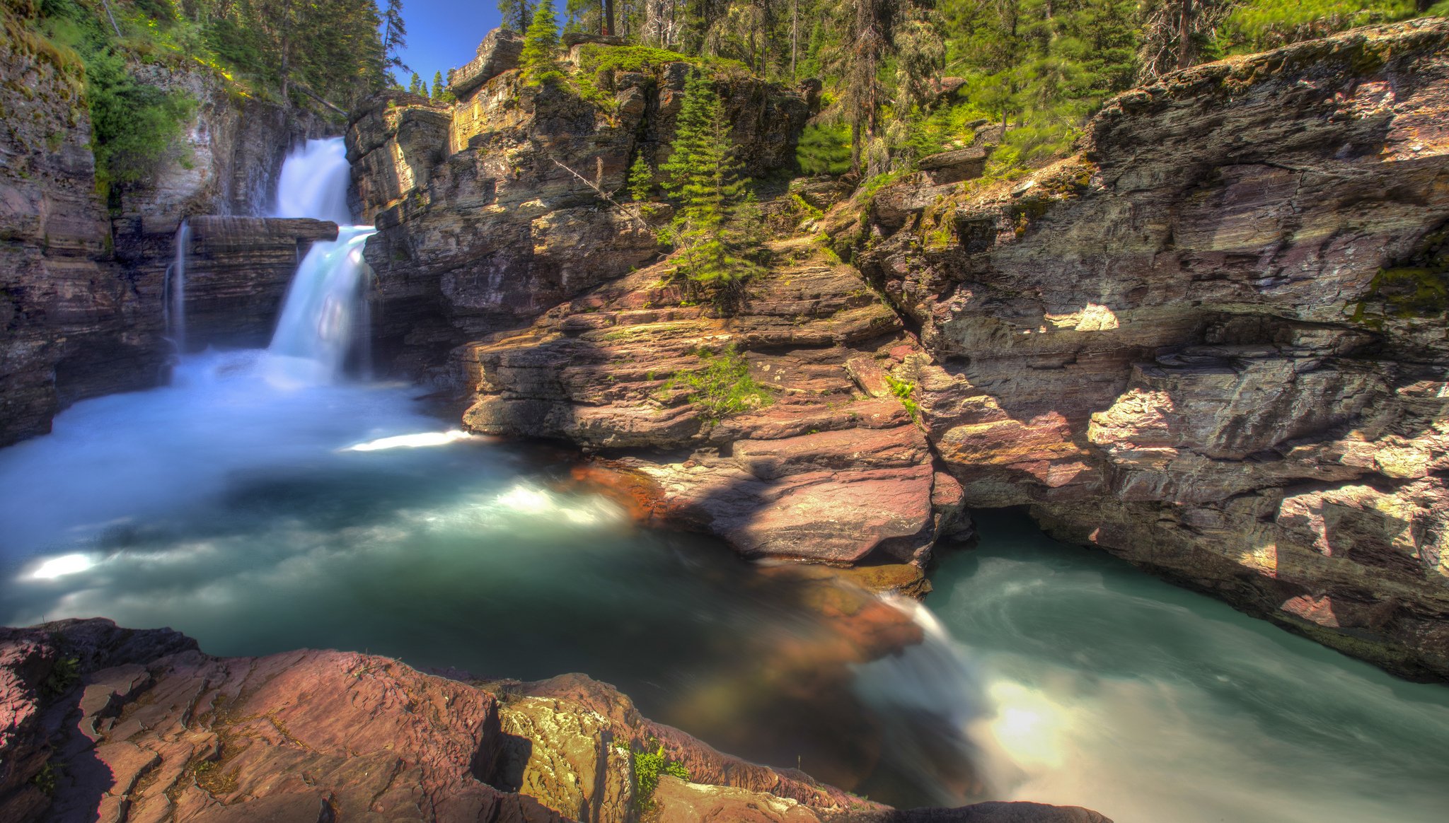 st mary falls park narodowy glacier montana wodospad park las