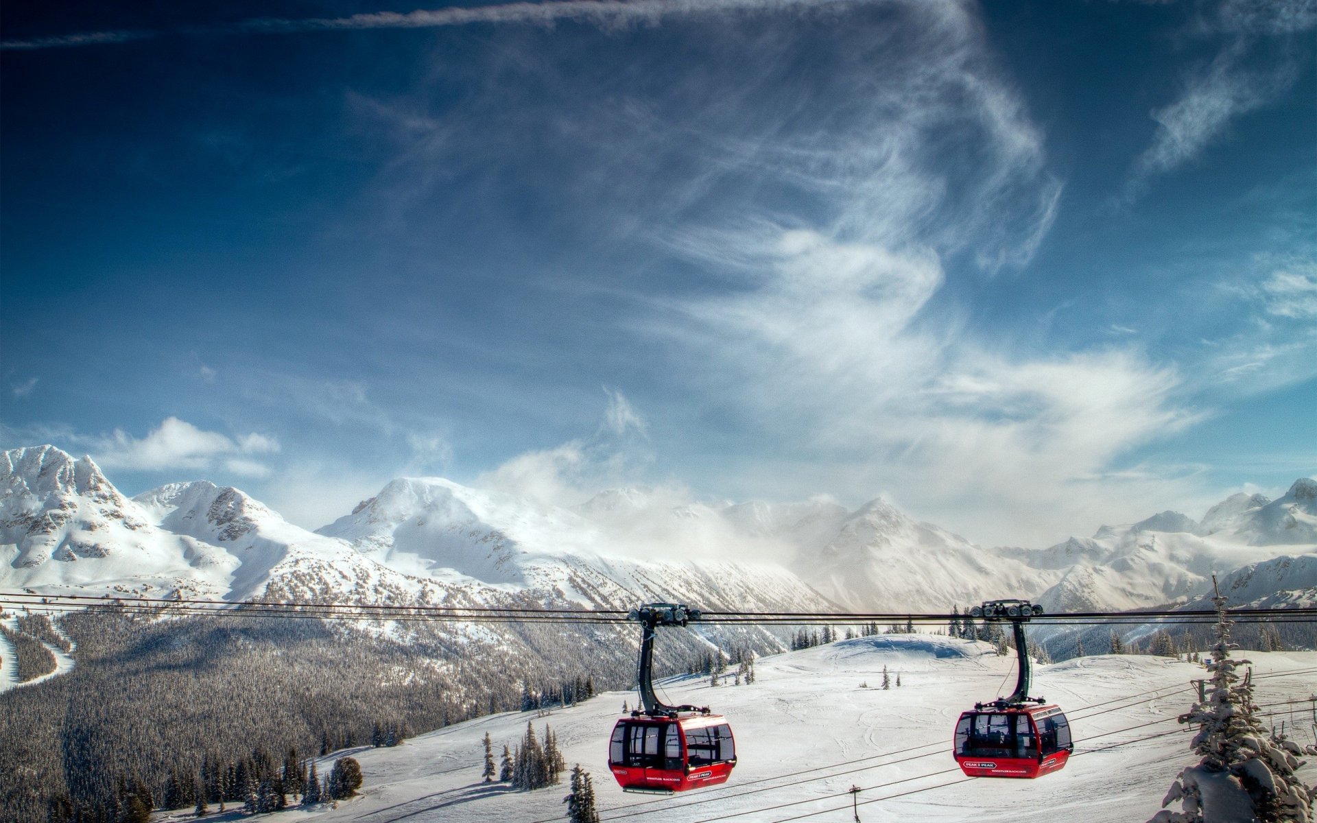 montagnes sommets neige hiver téléphérique randonnée ciel nuages