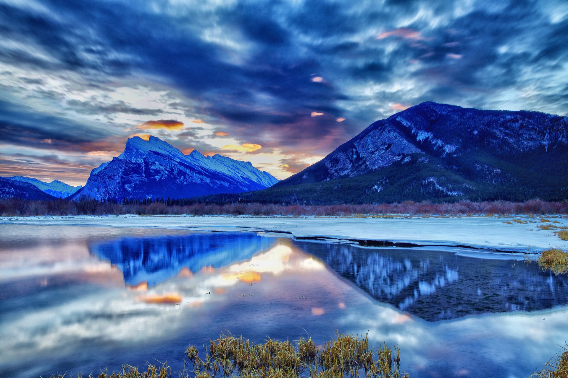 canada alberta banff parco nazionale montagne lago inverno crepuscolo