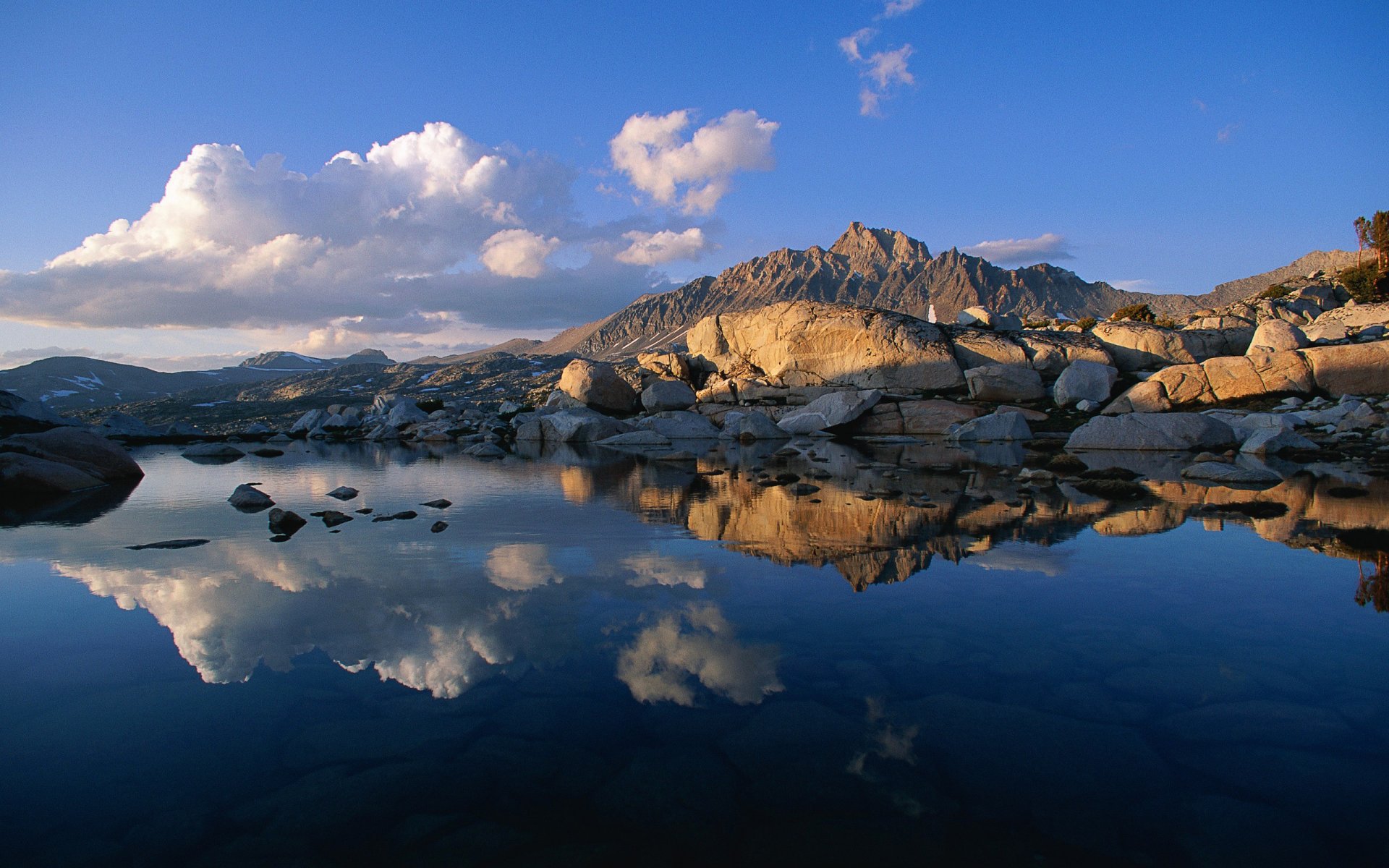 himmel see felsen sonnenuntergang berge steine wolken reflexion