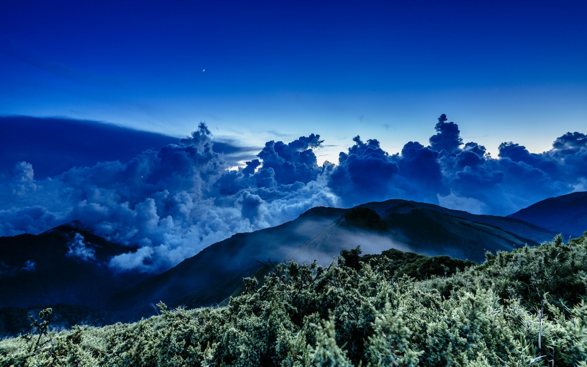 nube mar montaña puesta de sol noche luz de la luna estrella taiwán