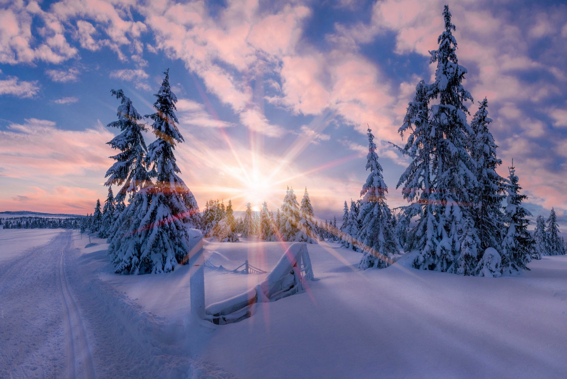 norvège hiver matin étoile soleil lumière neige