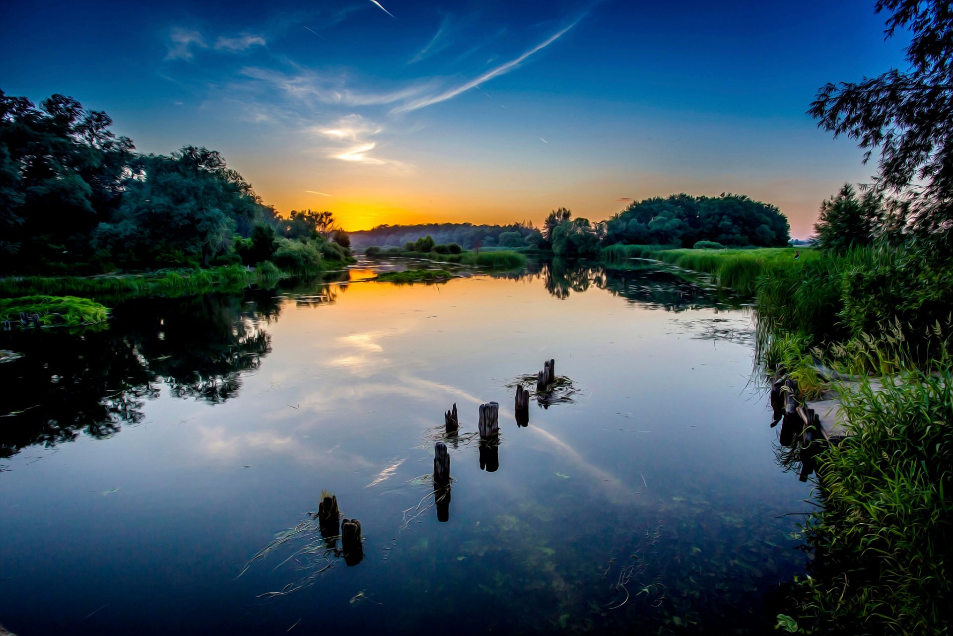 rivière coucher de soleil traitement