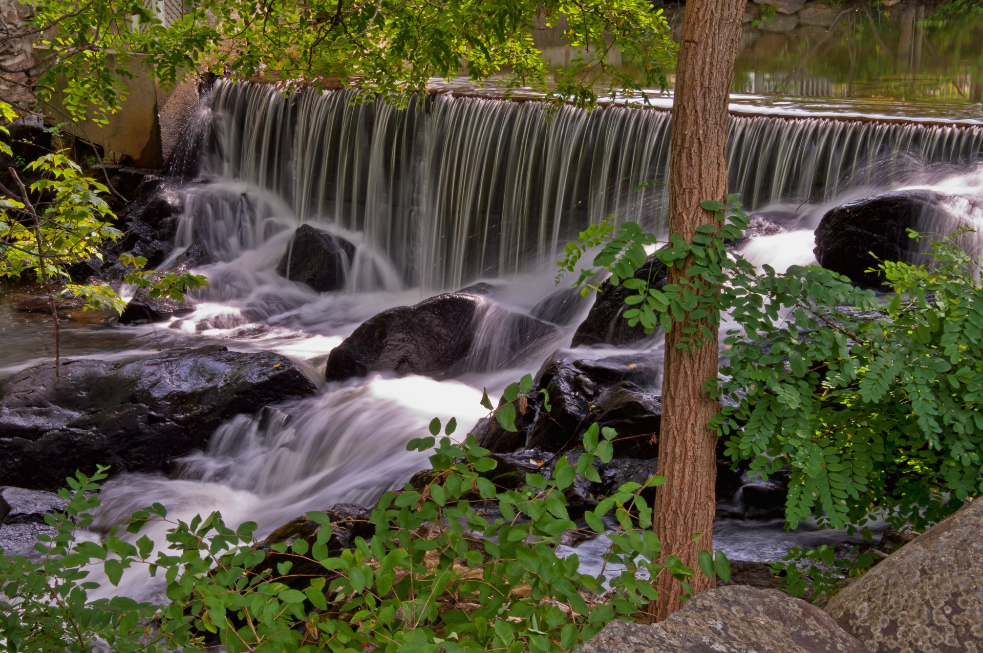 wasserfall steine bäume wasser natur