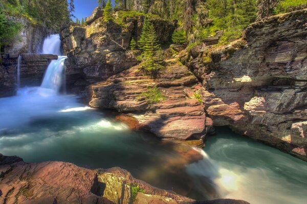 Montana Waterfall and Forest in the National Park