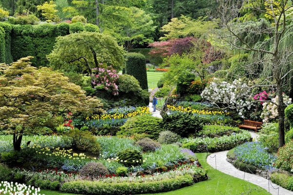 A park in Canada with flower beds and flowers