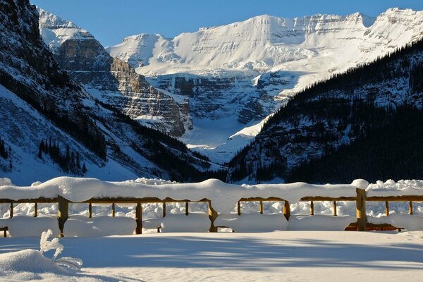 Winter mountains. A sunny day. Lots of snow