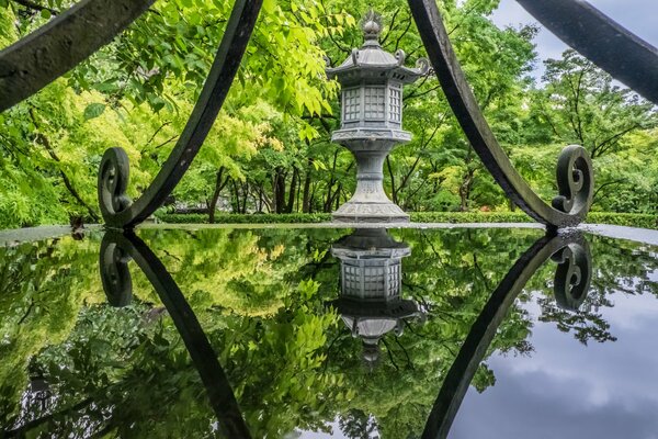 Temple au Japon. Réflexion dans l eau