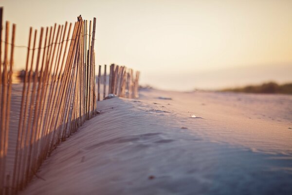 Sand dunes and a wooden fence