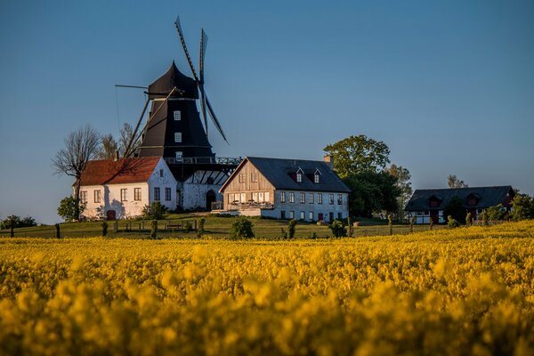 Beautiful mill in Sweden in the field