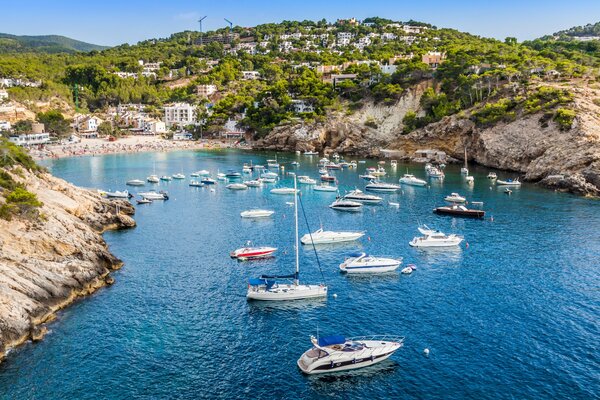 Bellissimi yacht nella baia di mare