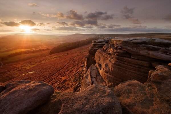 Mountain relief at sunset