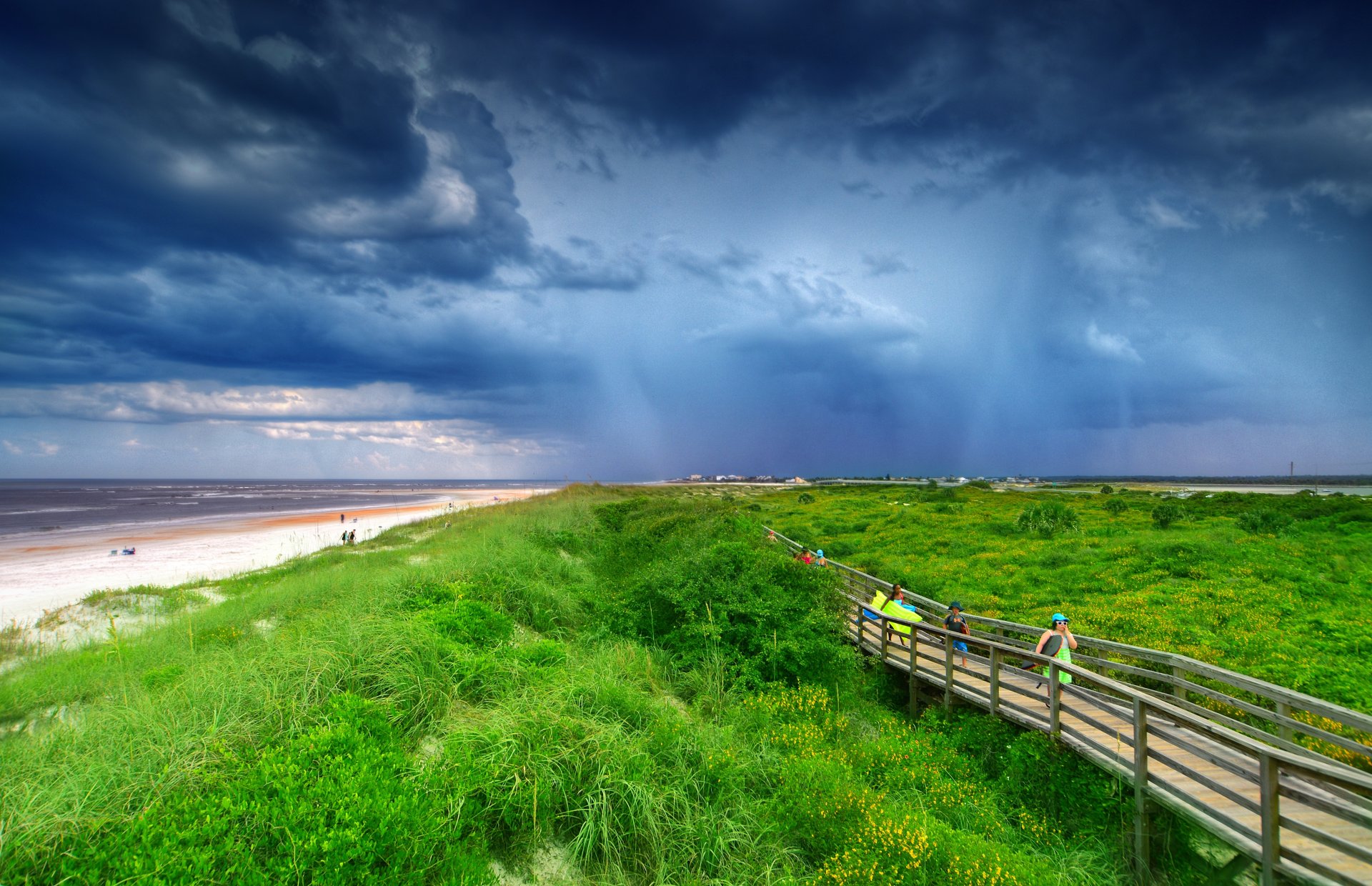 strand meer sand gras brücke menschen wolken