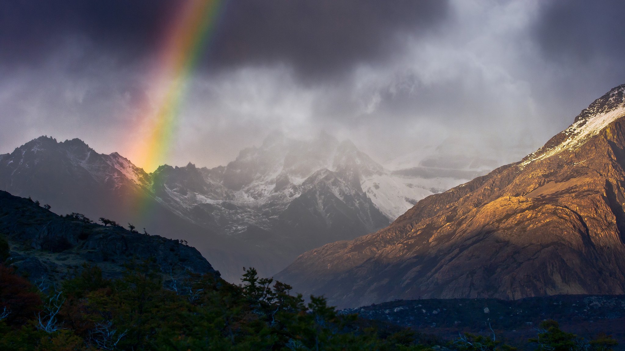 nature mountain clouds rainbow