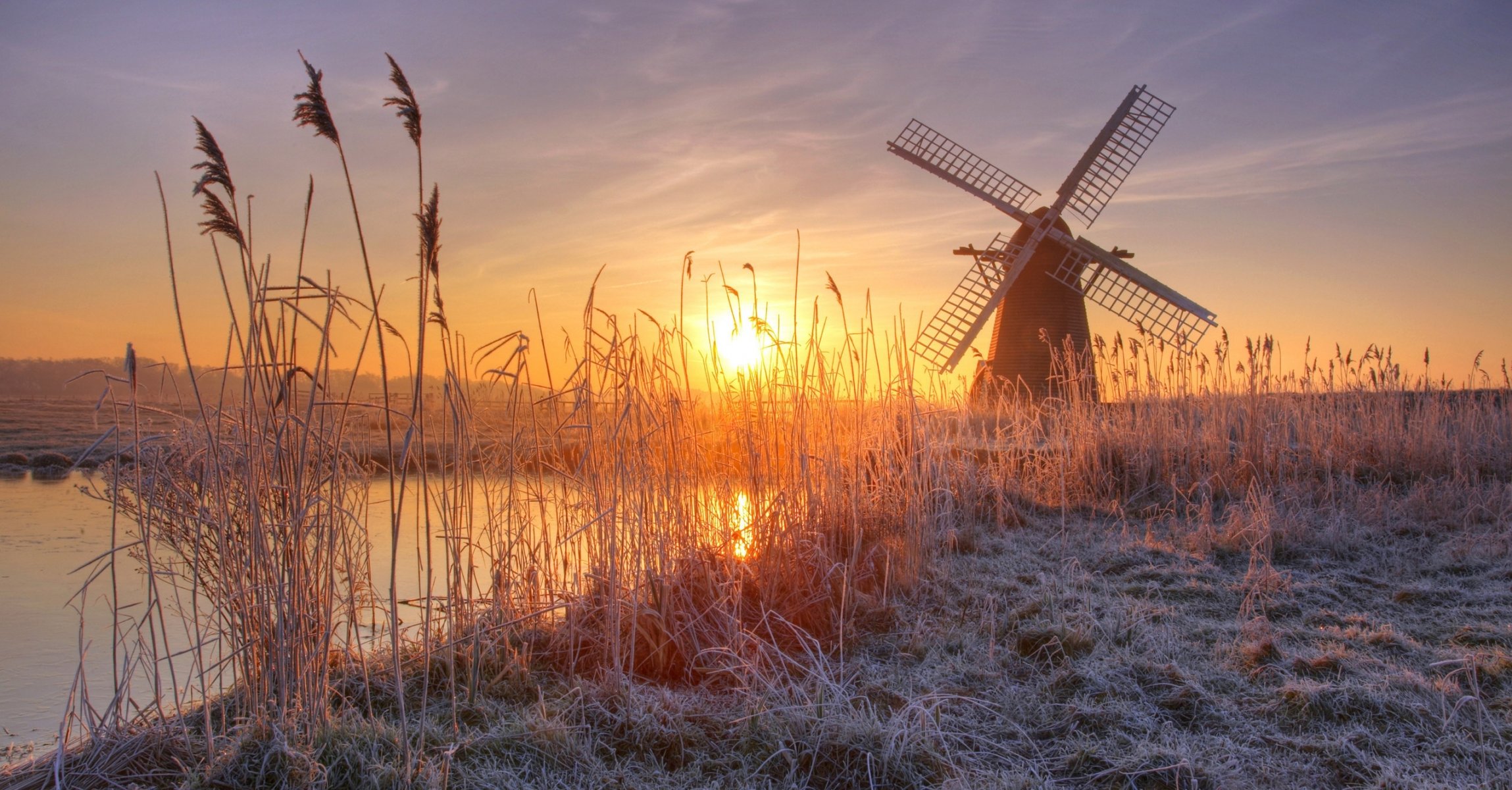 fluss schilf frost mühle sonne