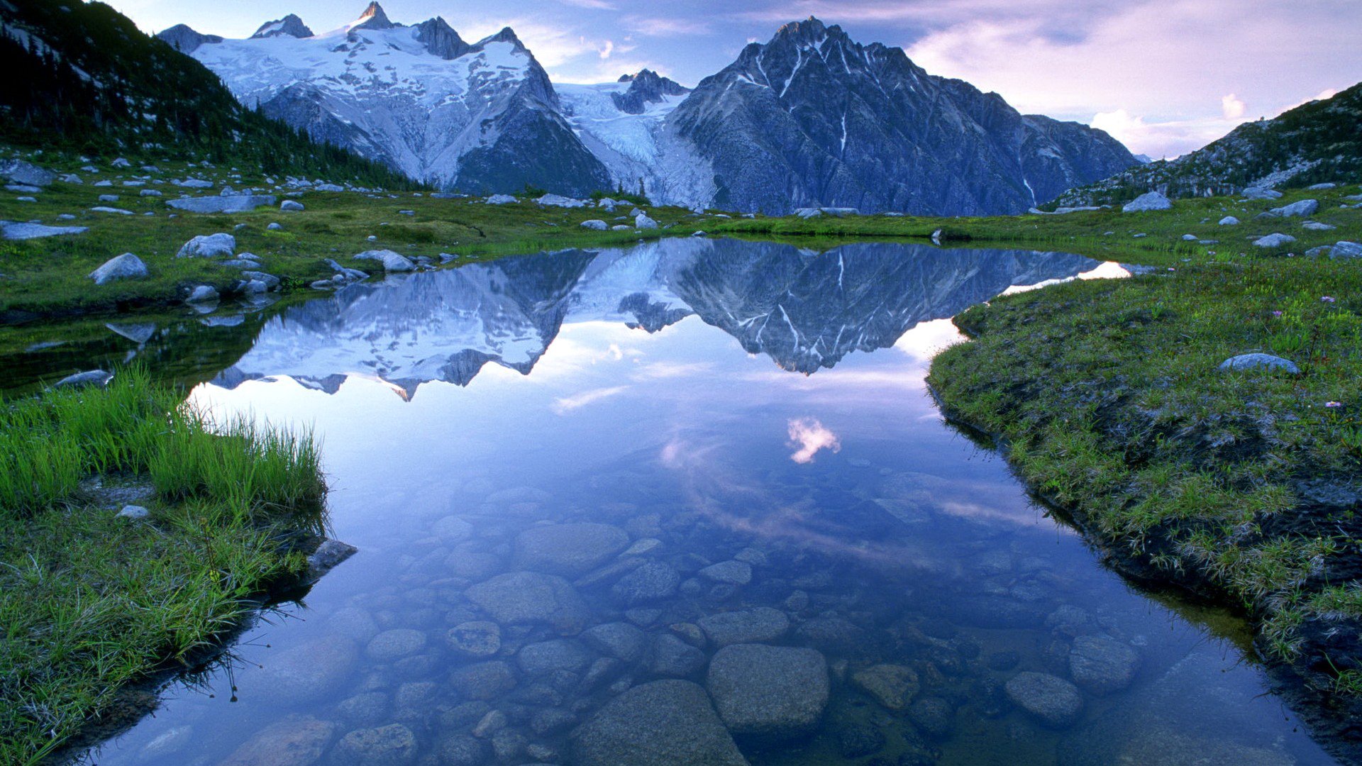 ciel montagnes lac pierres