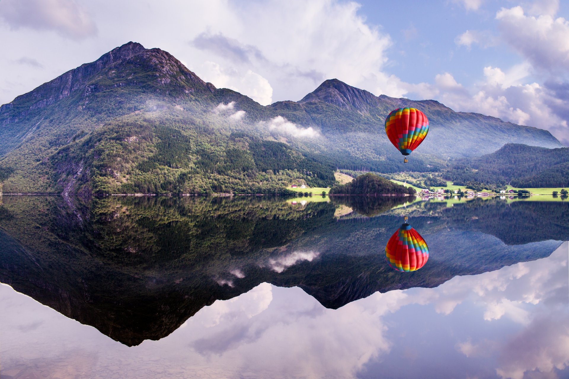 fotograf andrés nieto porras zdjęcie aeronautyka balon góra jezioro odbicie