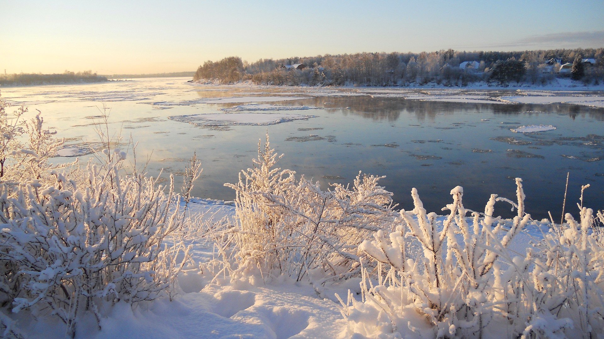 cielo río invierno nieve hielo árboles