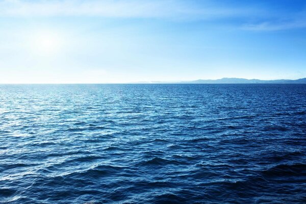 The shore is visible in the blue sea