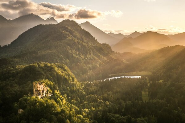 Dawn in the valley of the mountains