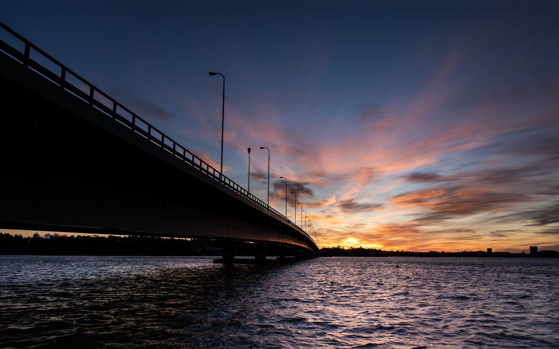 nature bridge sea water river waves town sun sunset sky clouds background wallpaper widescreen full screen hd wallpapers fullscreen