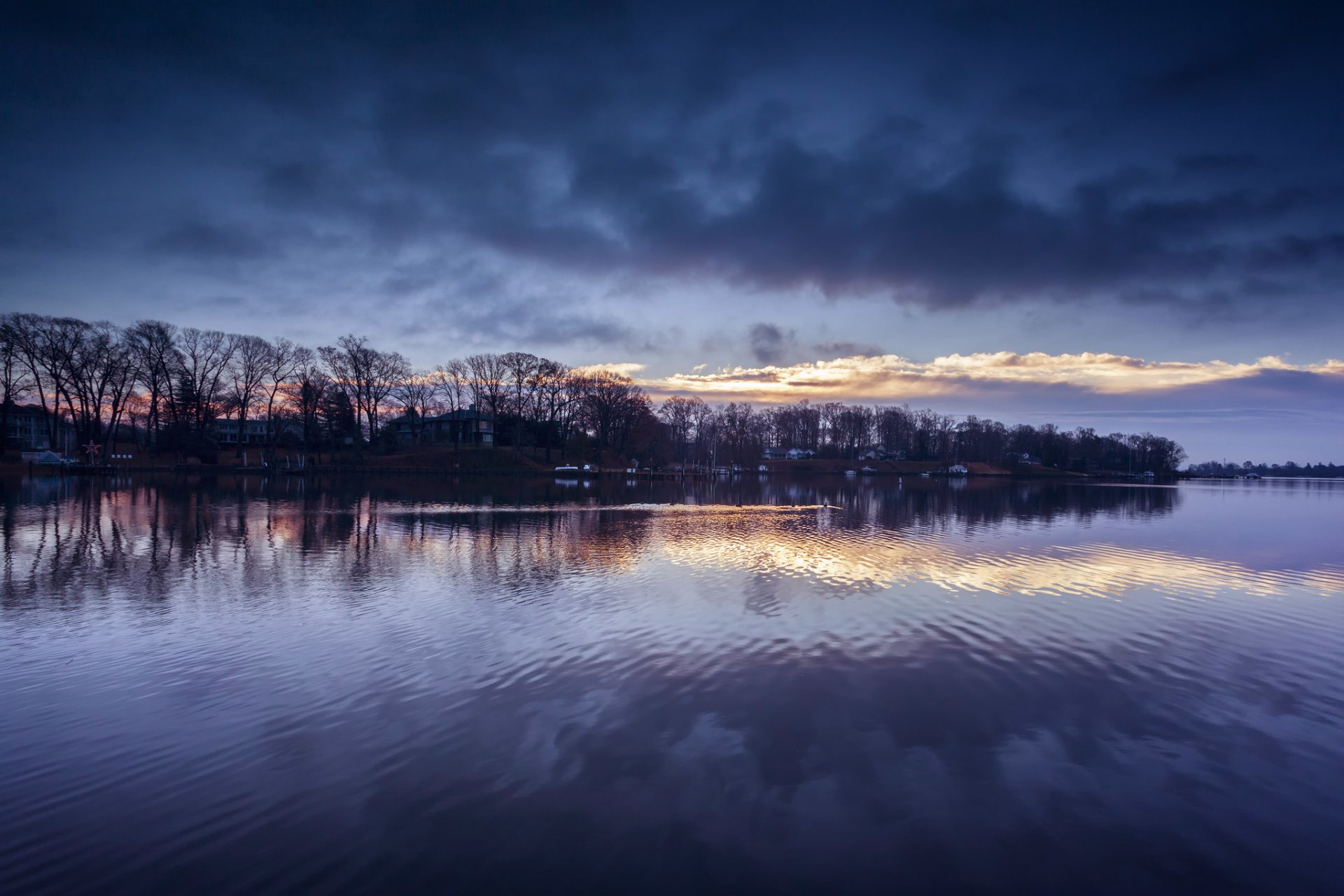 états-unis maryland soir rivière côte arbres ciel nuages bleu réflexion