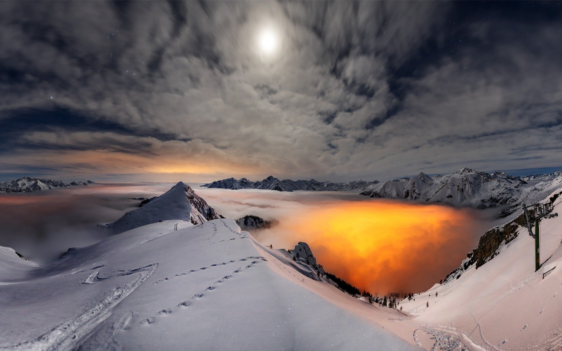 naturaleza paisaje invierno montañas nieve nubes cielo