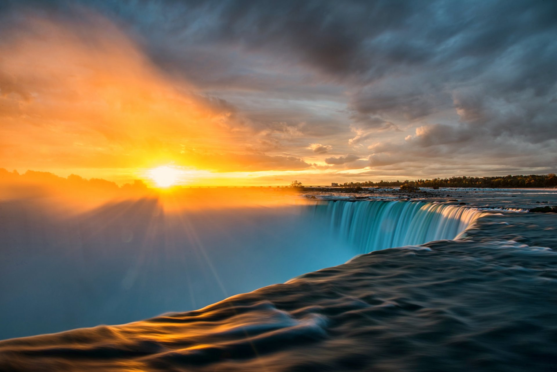 niagara wasserfall sonne strahlen sonnenaufgang