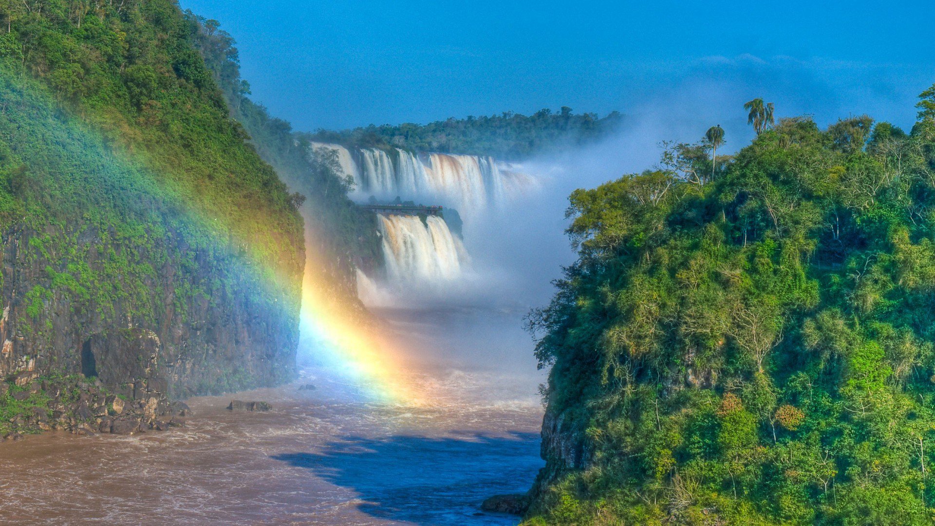 waterfall rainbow mountain jungle