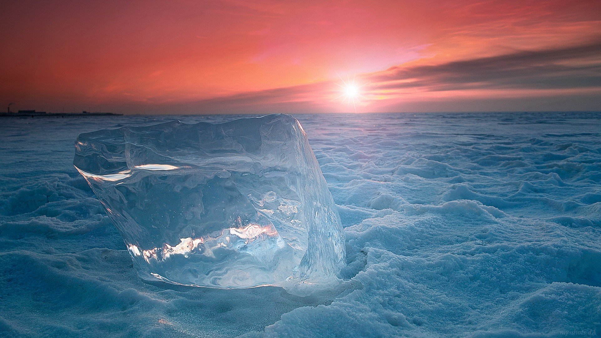 neige glace glace froid coucher de soleil