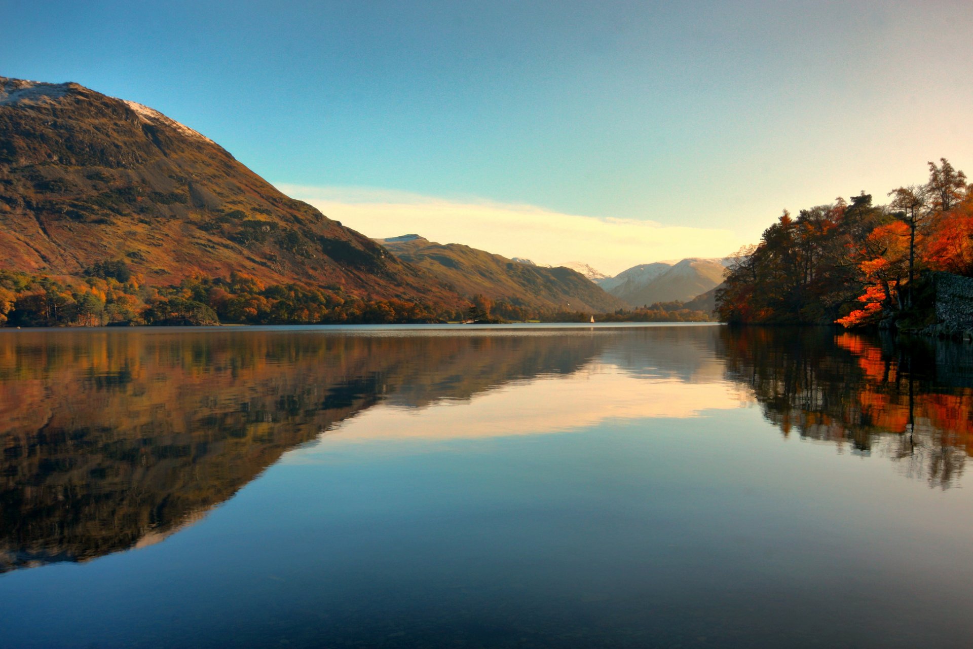 autumn mountain tree lake reflection